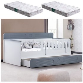 Resim Yavrulu Karyola, Flora Yavrulu Montessori Karyola - Gri + 2 Adet Comfort Yatak 