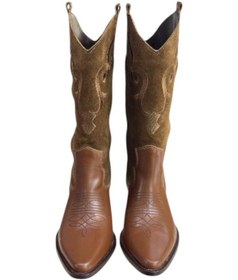 Resim Taba Hakiki Deri Ve Süet İşleme Detaylı Western Çizme Taba 