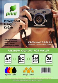 Resim PRİNT Epson L4150 Fotoğraf Kağıdı Premium Parlak 260 gr A5 (15X21) 25 Yaprak 