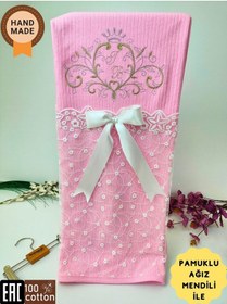 Resim Pembe Kız Bebek Battaniyesi %100 Pamuklu Şık Dantelli Nakışlı Doğal Organik Uyku Örtüsü Yenidoğan Pembe 