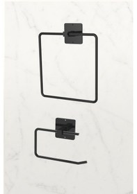 Resim Karteya Yapışkanlı Kare Havluluk Havlu Askısı Ve Tuvalet Wc Kağıtlık Pratik Banyo 2'li Set Siyah 