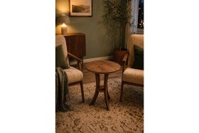 Resim Fiskos Ceviz Yan Sehpa 50 cm Çap - 60 cm Yükseklik Modern Zigon Yan Sehpa Ceviz 