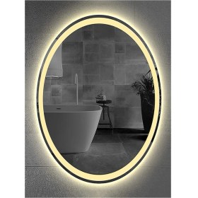 Resim Global Led Mirror 55X75 cm Kumlamalı Elips Ledli Ayna Banyo Aynası Dekoratif Ayna Boy Ayna Salon Duvar Ayna 