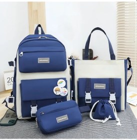 Resim Fochsia 5 Parça Okul Sırt Çantası Koyu Mavi Kolej Genç Kız Erkek Çocuk Gezi Sırt Çantası - Siyah 