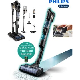 Resim Philips Çift Batarya 90 Dk Kablosuz Islak-Kuru Elektrikli Süpürge 9000 Serisi Islak Mop, Kendi Kendini Temizleyen Istasyonlu Şarjlı Dik Süpürge-Yedek BATARYA-Hediyeli 