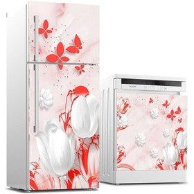 Resim Buzdolabı Ve Bulaşık Makinası Beyaz Eşya Sticker Kaplama Çiçek Me 