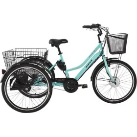 Resim Bisan E-Porter Üç Tekerli Elektrikli Bisiklet 44CM V 24 Jant 3 Vites Turkuaz Siyah 