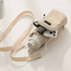 Resim Uniseks Siyah Çapraz Vücut Su Şişesi Taşıyıcı Ayarlanabilir Kayışlı ve Çok Bölmeli - Seyahat için Eller Serbest Taşınabilir Telefon Kılıfı, Yürüyüş, Bisiklet Aksesuarları 