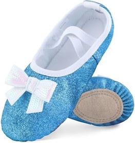 Resim DANSHOW Kız Bale Ayakkabıları Bölünmüş Taban Parlak Düz Dans Ayakkabıları Çocuklar İçin Bale Terlikleri (WX55-01-23) 