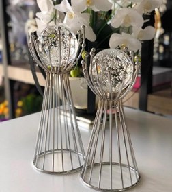 Resim Premium 2'li Metal Ayaklı Cam Küre Ev Aksesuar ve Dekorasyon Seti Metal Ayaklı Küre 