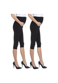 Resim Luvmabelly Myra8003 8010 Beli Ayarlanabilir Hamile Kapri Tayt Seti-siyah - Siyah 