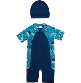 Resim Adasea Uv Korumalı Kısa Kollu Tulum Bebek Çocuk Yüzücü Mayo 1910 Açık Lacivert Açık Lacivert 