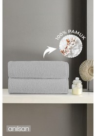 Resim 2'li Gri El Havlusu - 50x90 Cm, 225 Gr, %100 Pamuk, Spa Ve Otel Havlusu Gri 