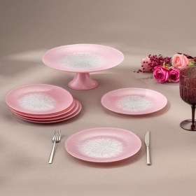 Resim Emsan Pastel 7 Parça Cam Pasta / Tatlı Seti Pembe 