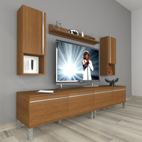 Resim Eko 5220TA Mdf Krom Ayaklı Tv Ünitesi Tv Sehpası - Naturel Ceviz 