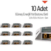 Resim İleri Trafik 10'lu Set Sarı Solar Yol Butonu 3x3 Ledli 