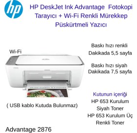Resim Hp 2878 Deskjet Yazıcı + Tarayıcı + Fotokopi + Wifi Renkli Mürekkep Püskürtmeli Yazıcı + A4 Hediye 