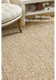 Resim Tek Renk Desensiz Bej Yumuşak Post Peluş Shaggy Halı Salon Oturma Odası Yolluk Mutfak Halısı 