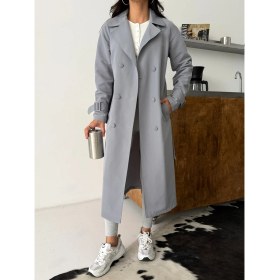 Resim Comstar Kadın Klasik Cepli Kuşaklı Trend Midi Gri Trençkot 