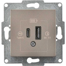 Resim Günsan Elektrik Eqona Radius Neoline 2 Çıkışlı USB Şarj Prizi, 20W, Type C + Type A, Mocha (Mekanizma + TuşKapak) 