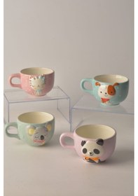 Resim 3d Kabartmalı Panda Figürlü Seramik Kupa - Estetik Puantiyeli Kahve Fincanı Diğer 