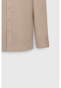 Resim AC&Co / Altınyıldız Classics Erkek Bej Slim Fit Dar Kesim Düğmeli Yaka Oxford %100 Pamuk Gömlek Bej 