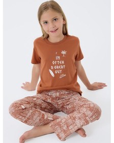 Resim Arnetta Premium Kız Çocuk Cool Summer Rahat Kalıp %100 Pamuk Kısa Kollu Aile Pijama Takım Krem 