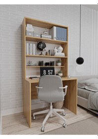 Resim Asra Trend Raflı Çalışma Masası ÇM-03 %100 MDF Kitaplıklı Ofis Ders Masası Safir Meşe 