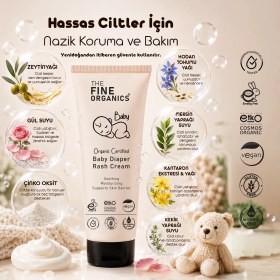 Resim The Fine Organics Organik Sertifikalı Bebek Pişik Kremi, Çinko Içerikli Vegan Bariyer ve Tahriş Karşıtı Bakım Kremi 