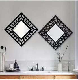 Resim 2'li Set Kırılmaz Pleksi Dekoratif Duvar Aynası - 22.5x22.5 Cm Geometrik Çerçeveli 1. Sınıf Ayna Siyah 