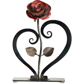 Resim Demir Metal Gül Süsleri Kalp Şeklinde Braketli Gül 1 Adet - Kırmızı 