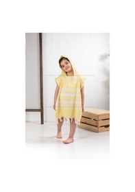 Resim Çocuk 7-8 Yaş Bornoz Panço %100 Pamuk Plaj Havlusu Peştamal Sarı 