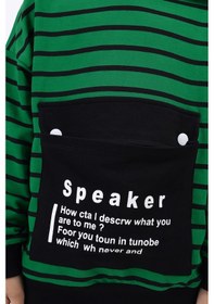 Resim Toontoy Kids Toontoy Erkek Çocuk Oversize Kapüşonlu Düşük Omuz Baskılı Çizgili Sweatshirt - Garnili & 2 İplik Çimen Yeşili 