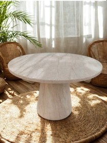 Resim Lucca Yuvarlak Traverten Masa, Konik 110x110 Traverten 