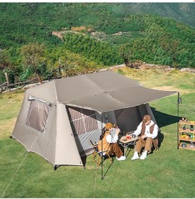 Resim Çift Katmanlı Zirve Tasarımlı Dört Mevsim Çadırı, 16.3 Metrekare, Dış Ölçüler: 430 380 220 Cm. Bej 