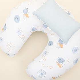 Resim Emzirme Yastığı - Çift Taraflı - Bebe Mavi Muslin - Mavi Güneş 