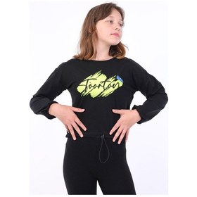 Resim Toontoy Kids Toontoy Kız Çocuk Baskılı Bisiklet Yaka Uzun Kollu Tişört - Beli Ayarlanabilir Siyah 