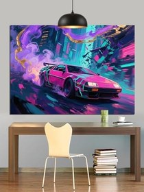 Resim Neon Pembe Spor Araba Dekoratif Kanvas - Mdf Ahşap Tablo 