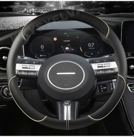 Resim Pu Deri Araba Direksiyon Kılıfı Hyundai Tucson İçin 2022 2024 Elantra 2020 Beıge Beige 