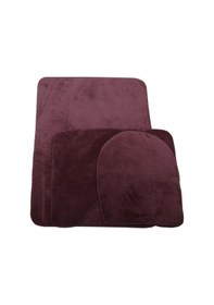 Resim Unicolor Düz Mürdüm 3'lü Banyo Paspası Halısı Seti Kaymaz Deri Ta Mürdüm 