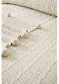 Resim Çift Kişilik Triko Örme Battaniye Krem 