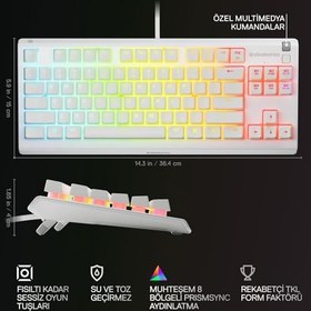 Resim SteelSeries Apex 3 TKL Türkçe Gaming Klavye Tenkeyless, 8 Bölge RGB Aydınlatma Türkçe QWERTY - Beyaz 