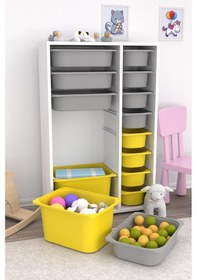 Resim Rine 14 Sepetli Çok Amaçlı Oyuncak Dolabı Sarı Gri 2d4k8u Gri - Sarı 