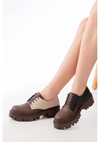 Resim 868-754 Kahverengi Garni Bağcıklı Günlük Yüksek Tabanlı Loafer Ayakkabı Çok Renkli 