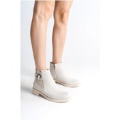 Resim Luna Fermuarlı Lastikli Ortopedik Taban Topuklu Süet Kadın Bot Skt - Krem Krem 