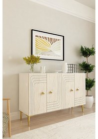 Resim Ka1209btg Lessi120 Konsol, Kahve Köşesi Ve Tv Sehpası Beyaz-traverten Kapak-gold 120cm Beyaz-traverten-gold 