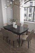 Resim DEREN HOME Alfa Serisi, 80x132 Açılabilir Mdf Yemek Masası Takımı + 6 Adet Kahve Sandalye 