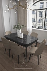 Resim DEREN HOME Alfa Serisi, 80x132 Açılabilir Mdf Yemek Masası Takımı + 6 Adet Kahve Sandalye 