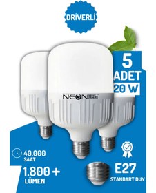 Resim TAPLED AYDINLATMA Black Neonled 20w Torch Tasarruflu Mega Boy Ampul Ampul 6500k Beyaz Işık 5'li Paket 