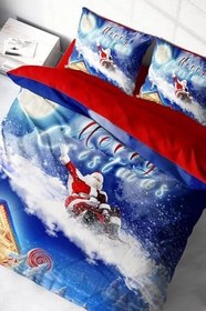 Resim MONOHOME Yılbaşı Nevresim Takımı Merry Christmas Blue Çift Kişilik, monohome1429HF 